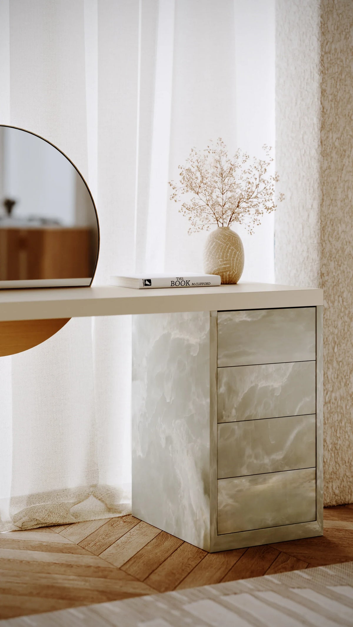 Caracole Monaco Vanity – side view – Lusso Furniture Miami