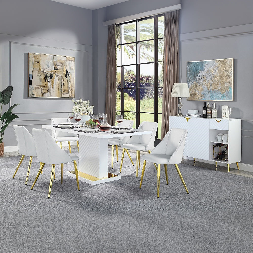 ACME Gaines Pedestal Dining Table – room setting – Lusso Furniture Miami