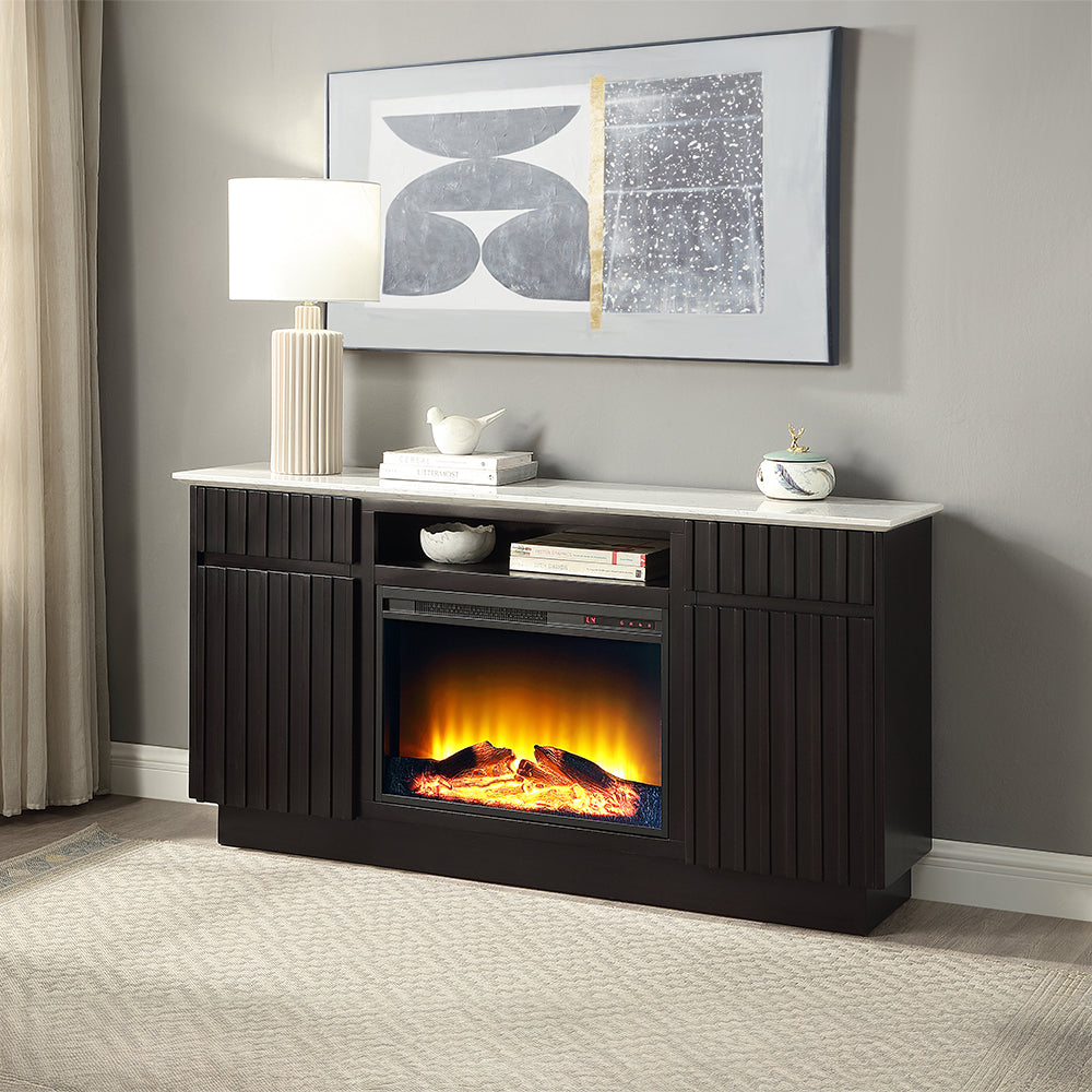 ACME Jaramillo Marble Top Fireplace Server – front view – Lusso Furniture Miami