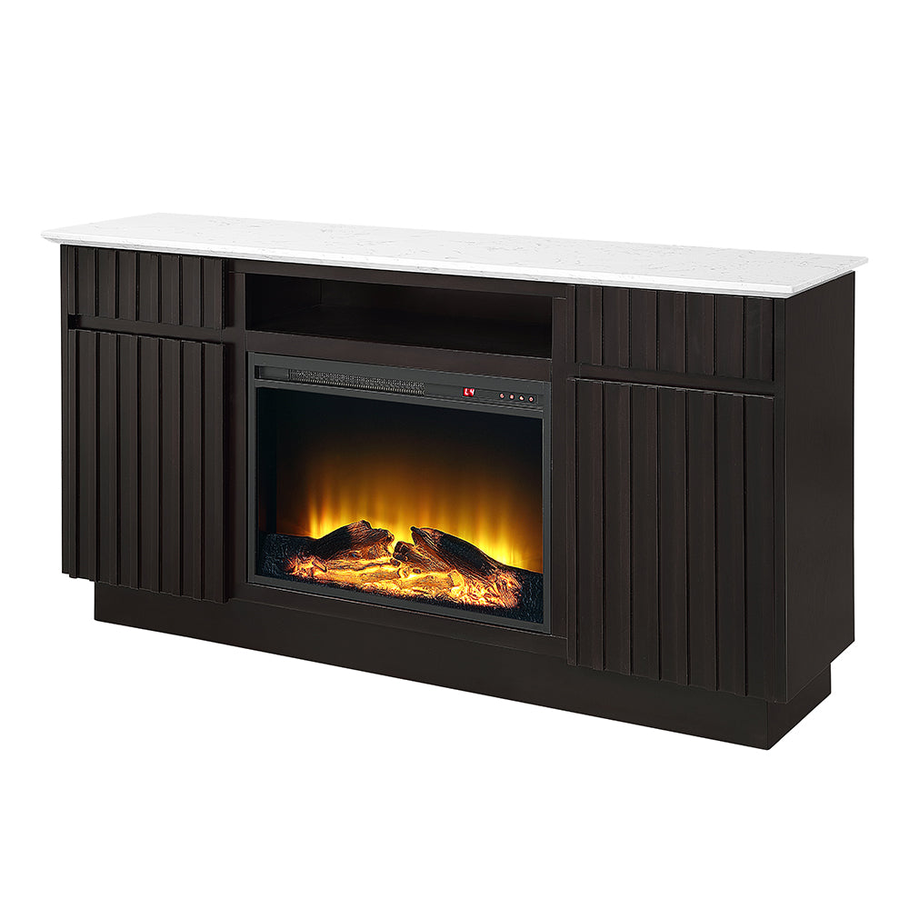 ACME Jaramillo Marble Top Fireplace Server – angle view – Lusso Furniture Miami