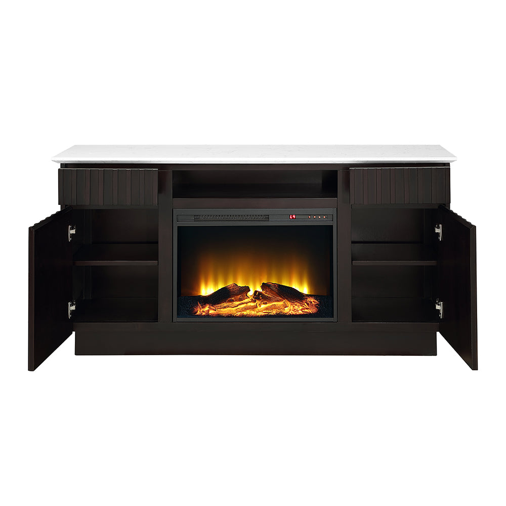 ACME Jaramillo Marble Top Fireplace Server – room setting – Lusso Furniture Miami