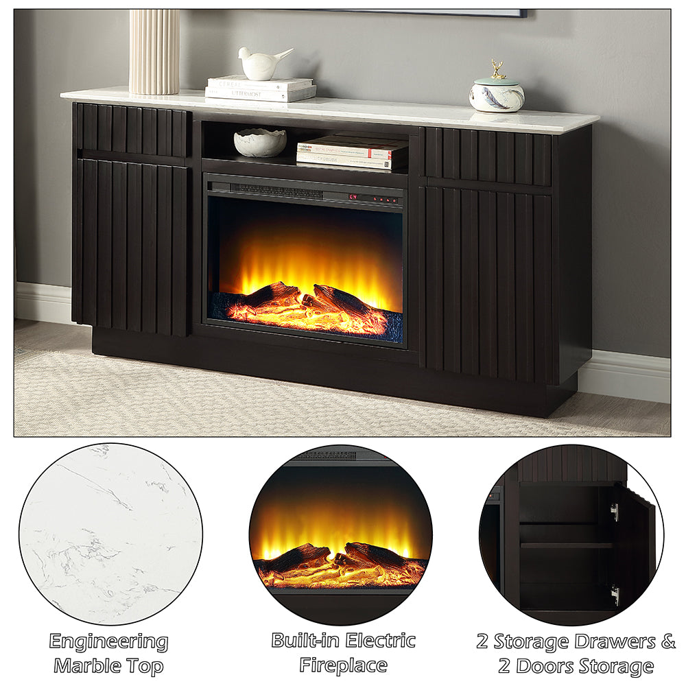 ACME Jaramillo Marble Top Fireplace Server – alternate view – Lusso Furniture Miami