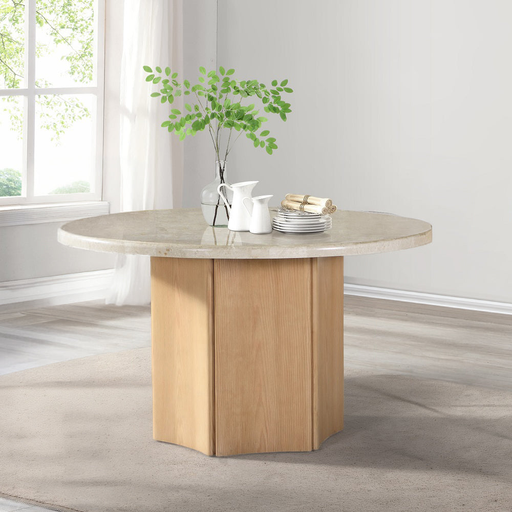 ACME Qwin Round Marble Top Dining Table – room setting – Lusso Furniture Miami
