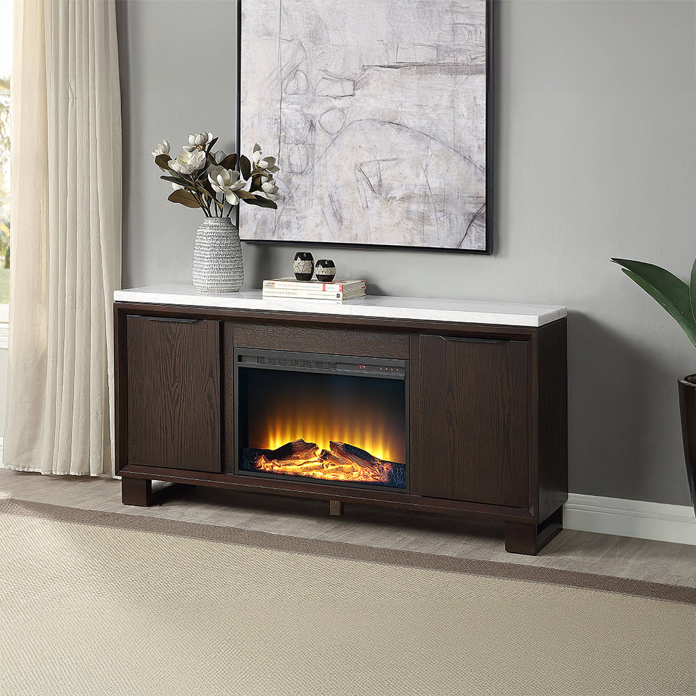 ACME Edwyn Marble Top Fireplace Server – front view – Lusso Furniture Miami