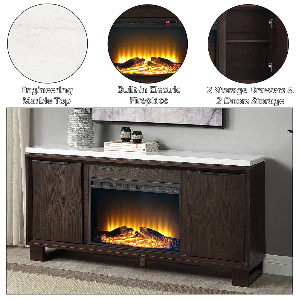 ACME Edwyn Marble Top Fireplace Server – alternate view – Lusso Furniture Miami
