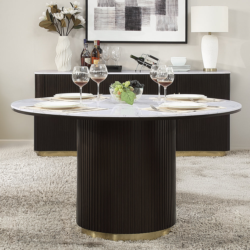 ACME Clayten Round Marble Dining Table – front view – Lusso Furniture Miami