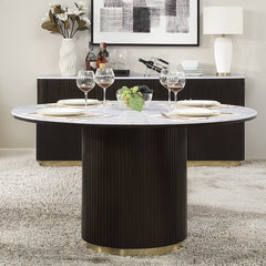 ACME Clayten Round Marble Dining Table – front view – Lusso Furniture Miami