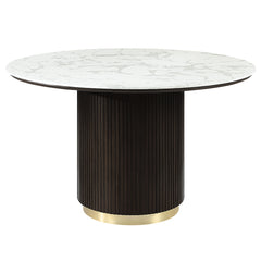 ACME Clayten Round Marble Dining Table – angle view – Lusso Furniture Miami