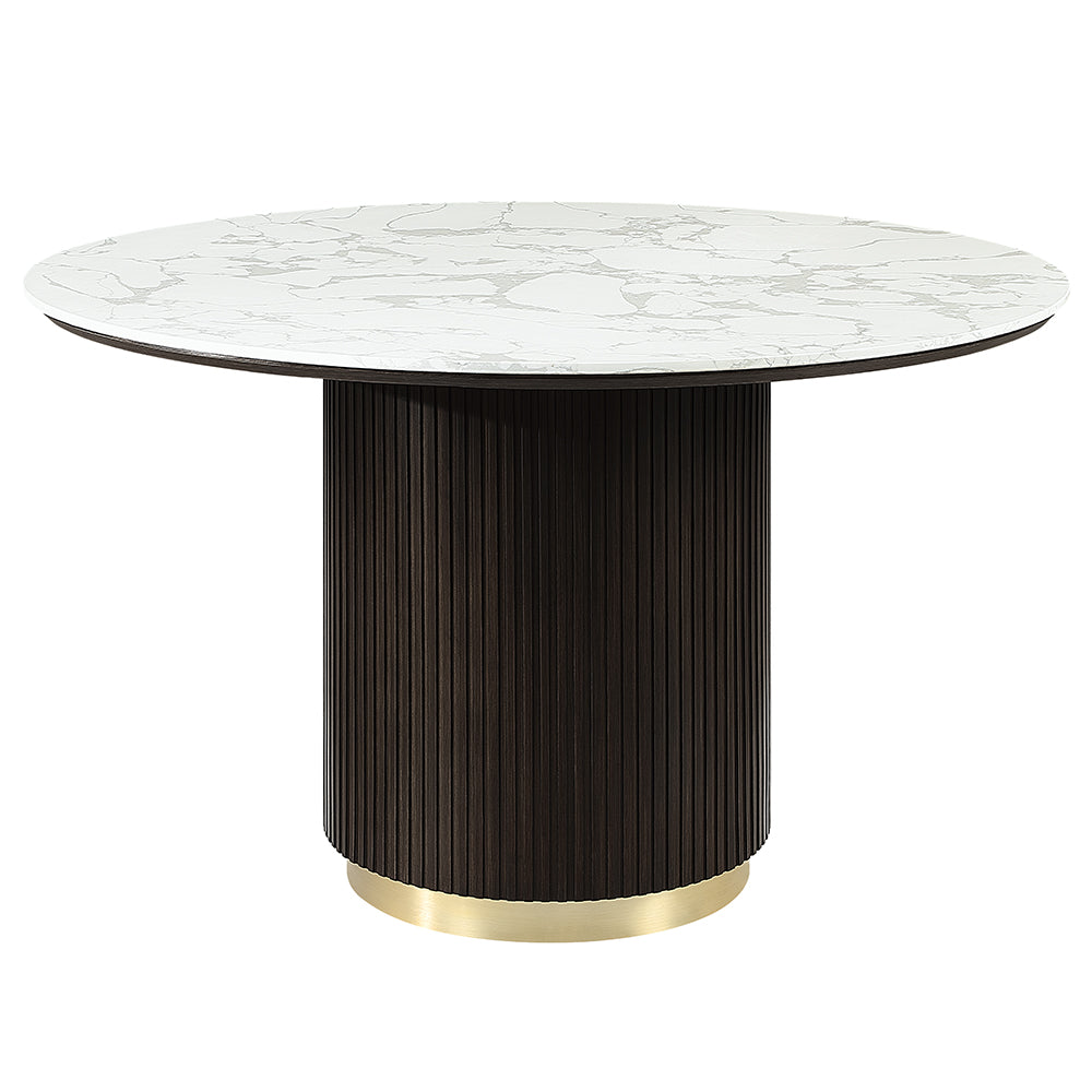 ACME Clayten Round Marble Dining Table – angle view – Lusso Furniture Miami