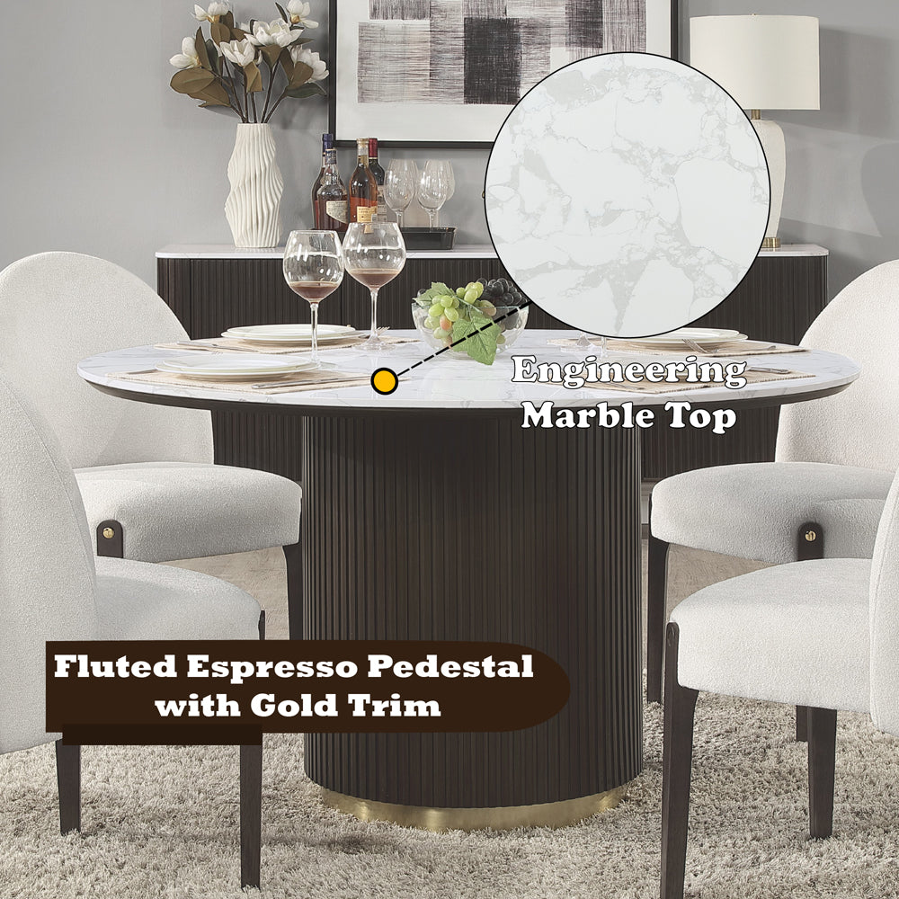ACME Clayten Round Marble Dining Table – close-up – Lusso Furniture Miami