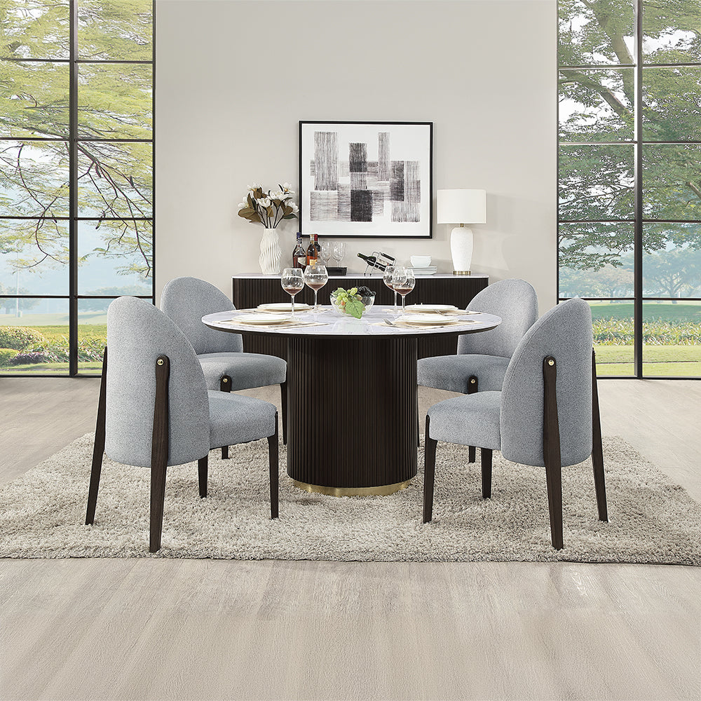 ACME Clayten Round Marble Dining Table – room setting – Lusso Furniture Miami