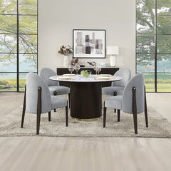 ACME Clayten Round Marble Dining Table – room setting – Lusso Furniture Miami