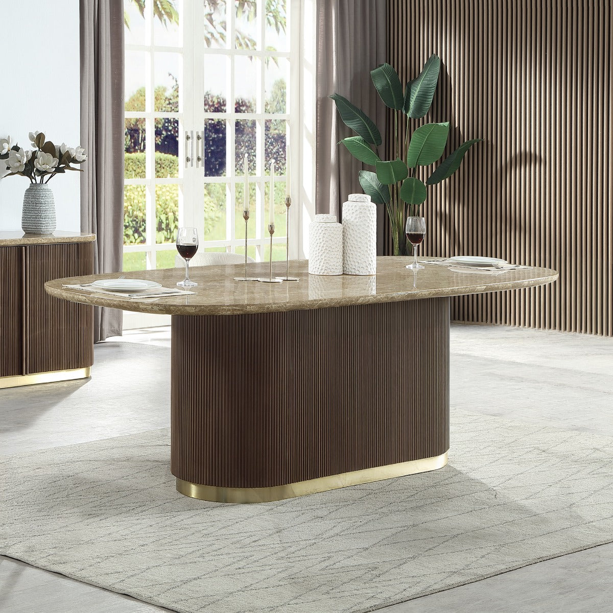 ACME Clayten Natural Marble Dining Table – front view – Lusso Furniture Miami