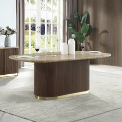ACME Clayten Natural Marble Dining Table – front view – Lusso Furniture Miami