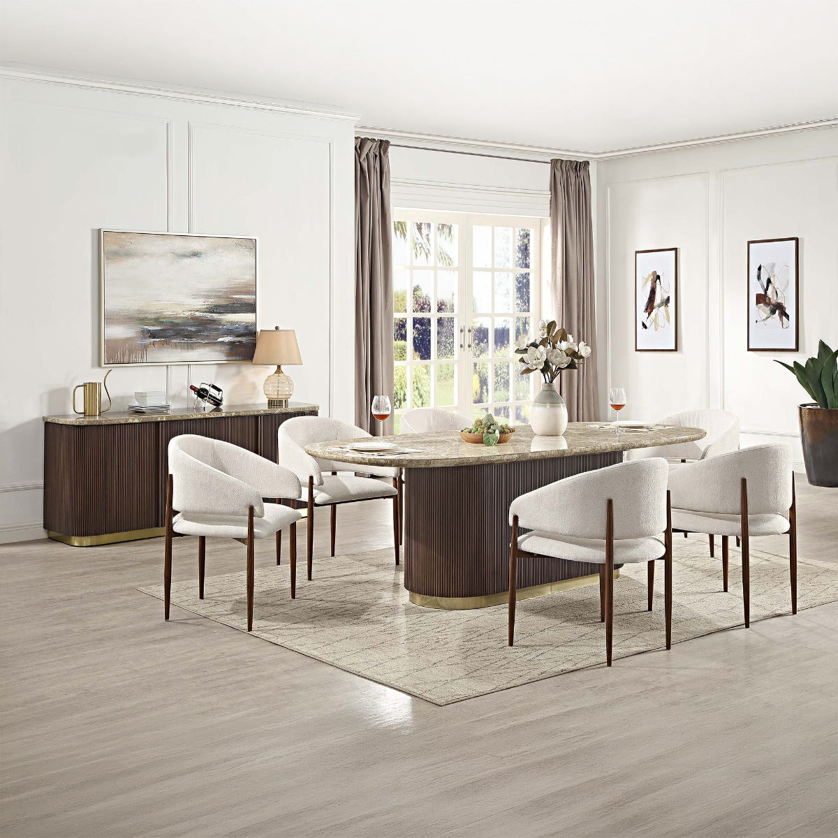 ACME Clayten Natural Marble Dining Table – angle view – Lusso Furniture Miami