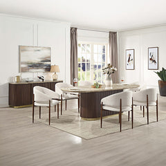ACME Clayten Natural Marble Dining Table – angle view – Lusso Furniture Miami