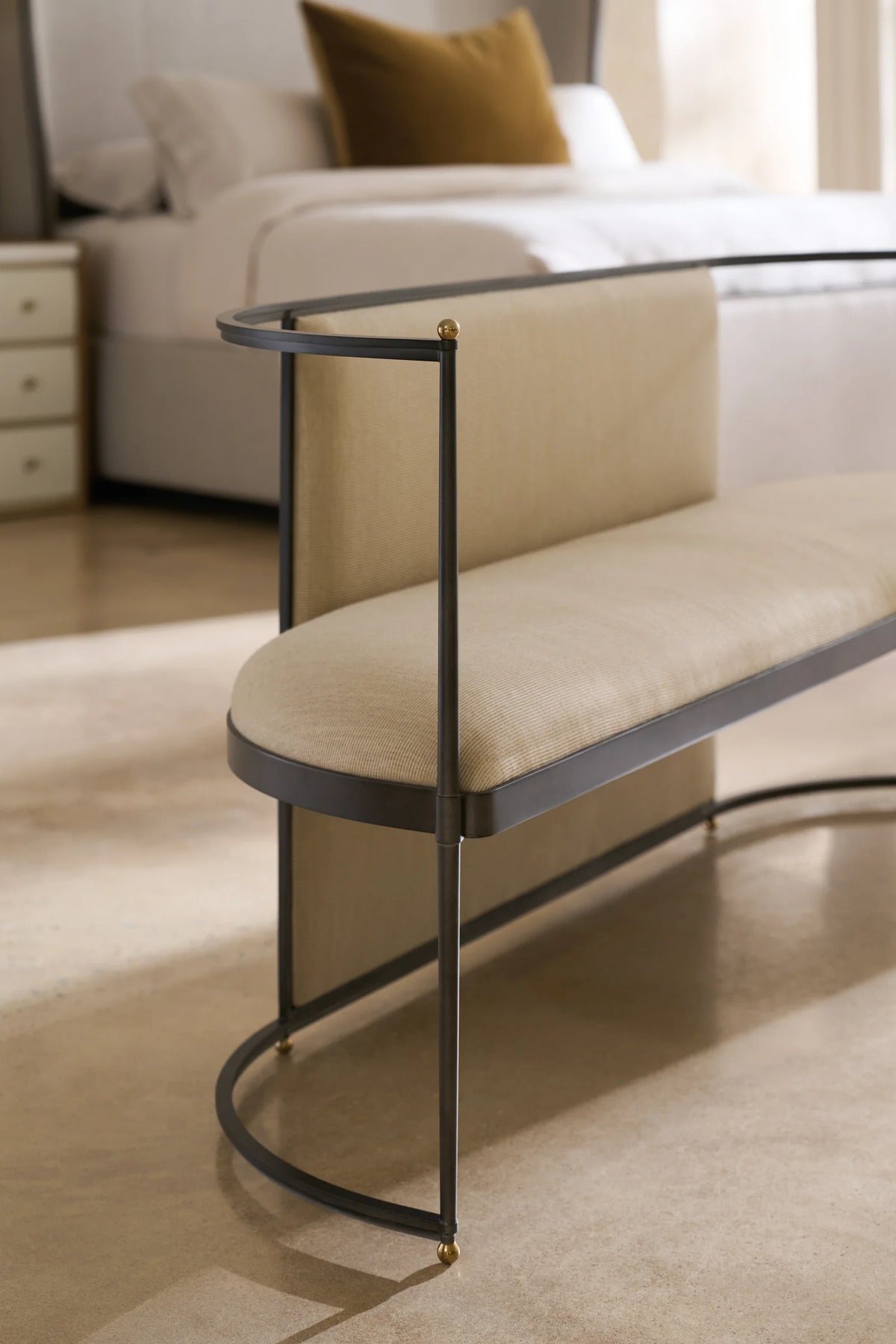 Caracole Toulouse Bench – side view – Lusso Furniture Miami