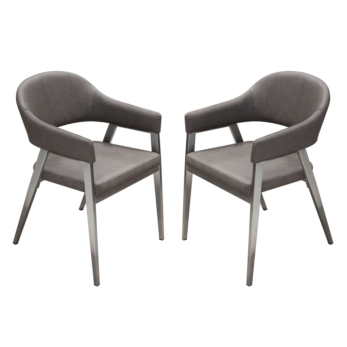 Adele Upholstered Dining Chair Set – Grey Leatherette – front view – Lusso Furniture Miami