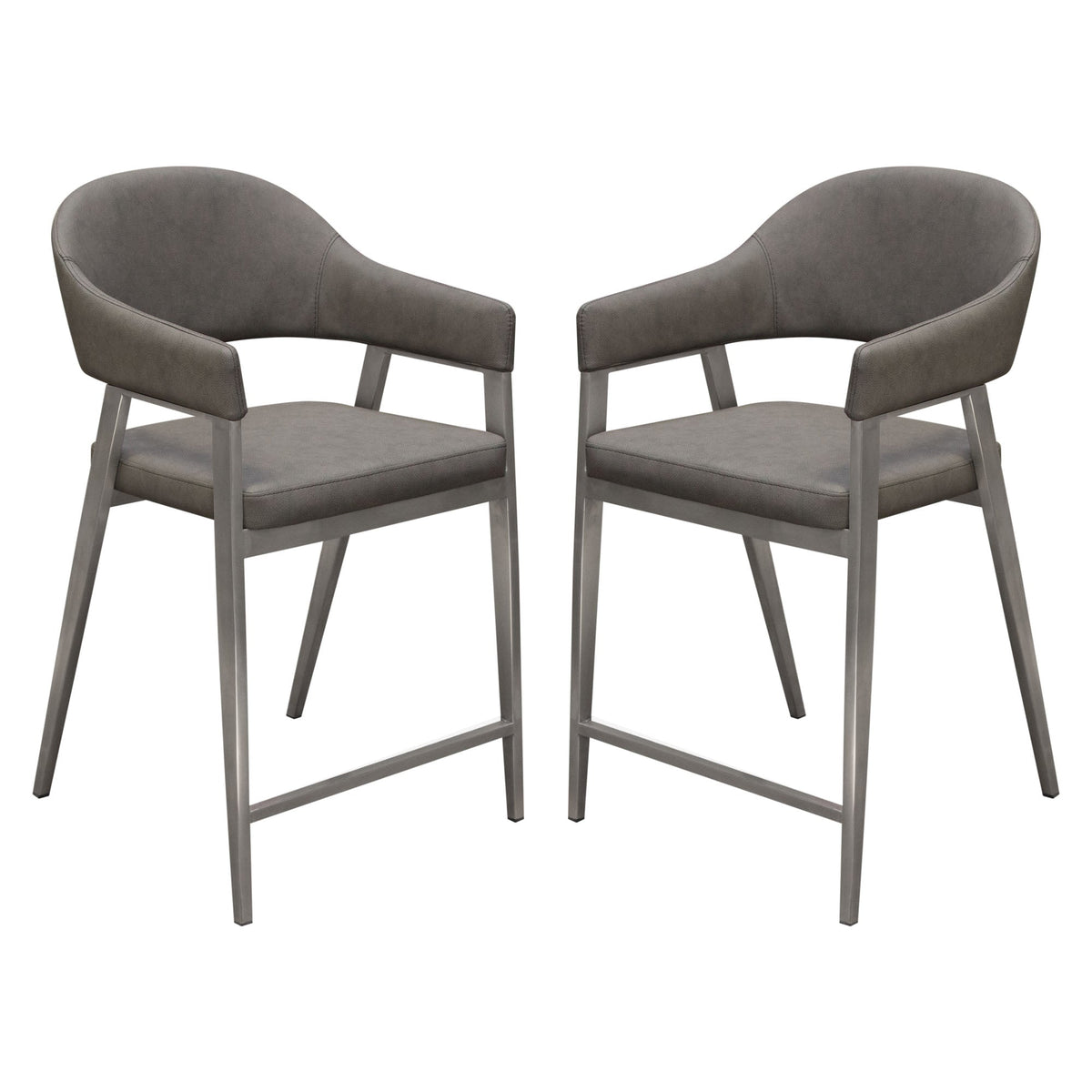 Adele Upholstered Counter Stool Set – Grey Leatherette – front view – Lusso Furniture Miami