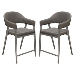 Adele Upholstered Counter Stool Set – Grey Leatherette – front view – Lusso Furniture Miami
