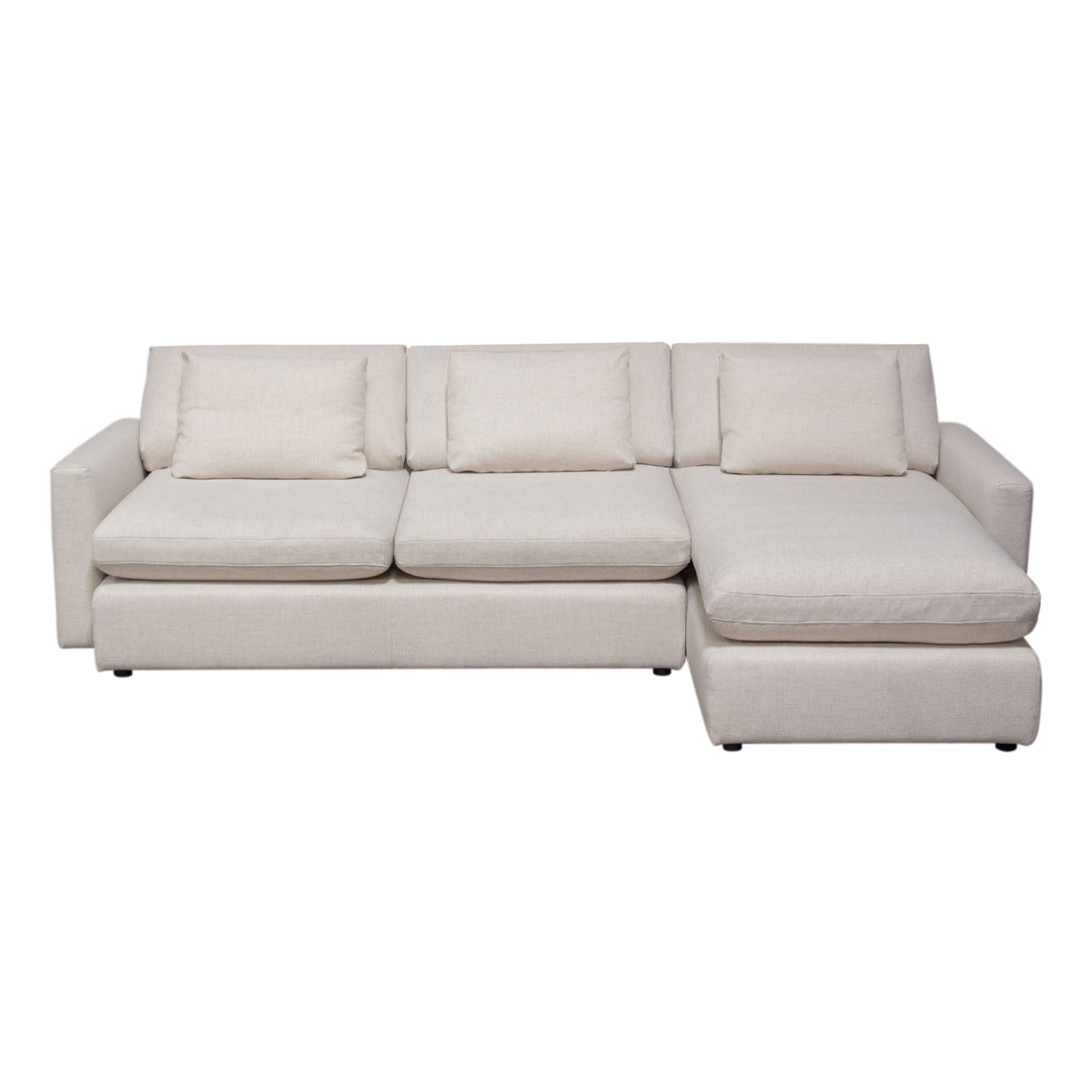 Arcadia Feather Down Sectional Sofa – 2-Piece Reversible Chaise Sectional / Cream Fabric – front view – Lusso Furniture Miami