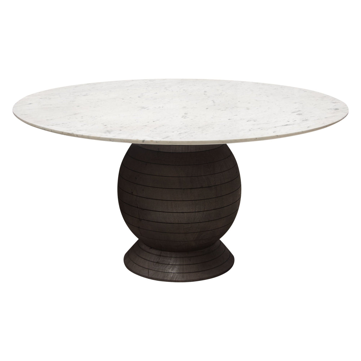 Ashe Round Marble Dining Table – Espresso Finish – front view – Lusso Furniture Miami