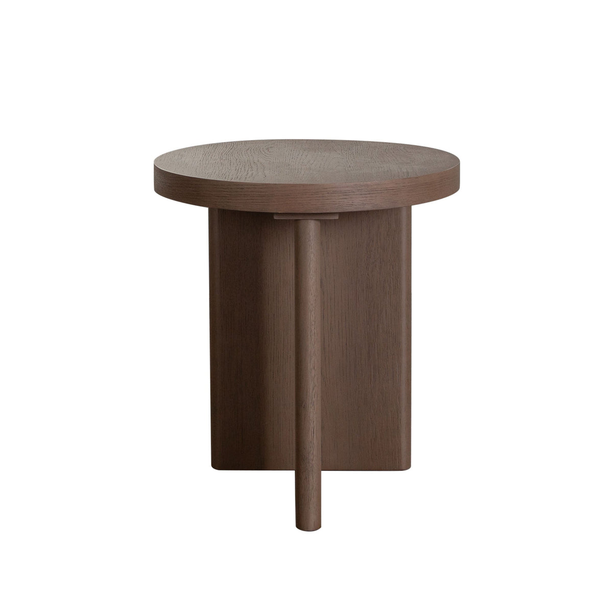 Aspen Round Pedestal End Table – Dark Oak finish – front view – Lusso Furniture Miami