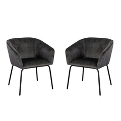 Avery Low Profile Dining Chair Set – Textured Grey Velvet – front view – Lusso Furniture Miami
