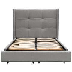 Beverly Tufted Storage Bed – Queen / Grey Fabric – front view – Lusso Furniture Miami