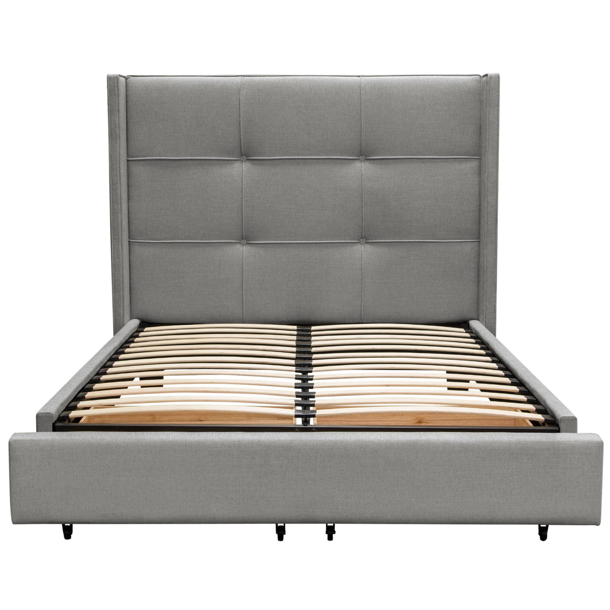 Beverly Tufted Storage Bed – Queen / Grey Fabric – front view – Lusso Furniture Miami