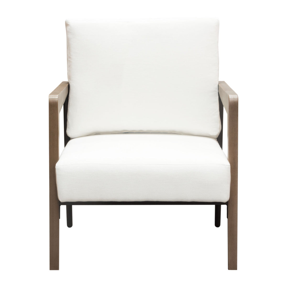 Blair Wood Leg Accent Chair – White Fabric – front view – Lusso Furniture Miami