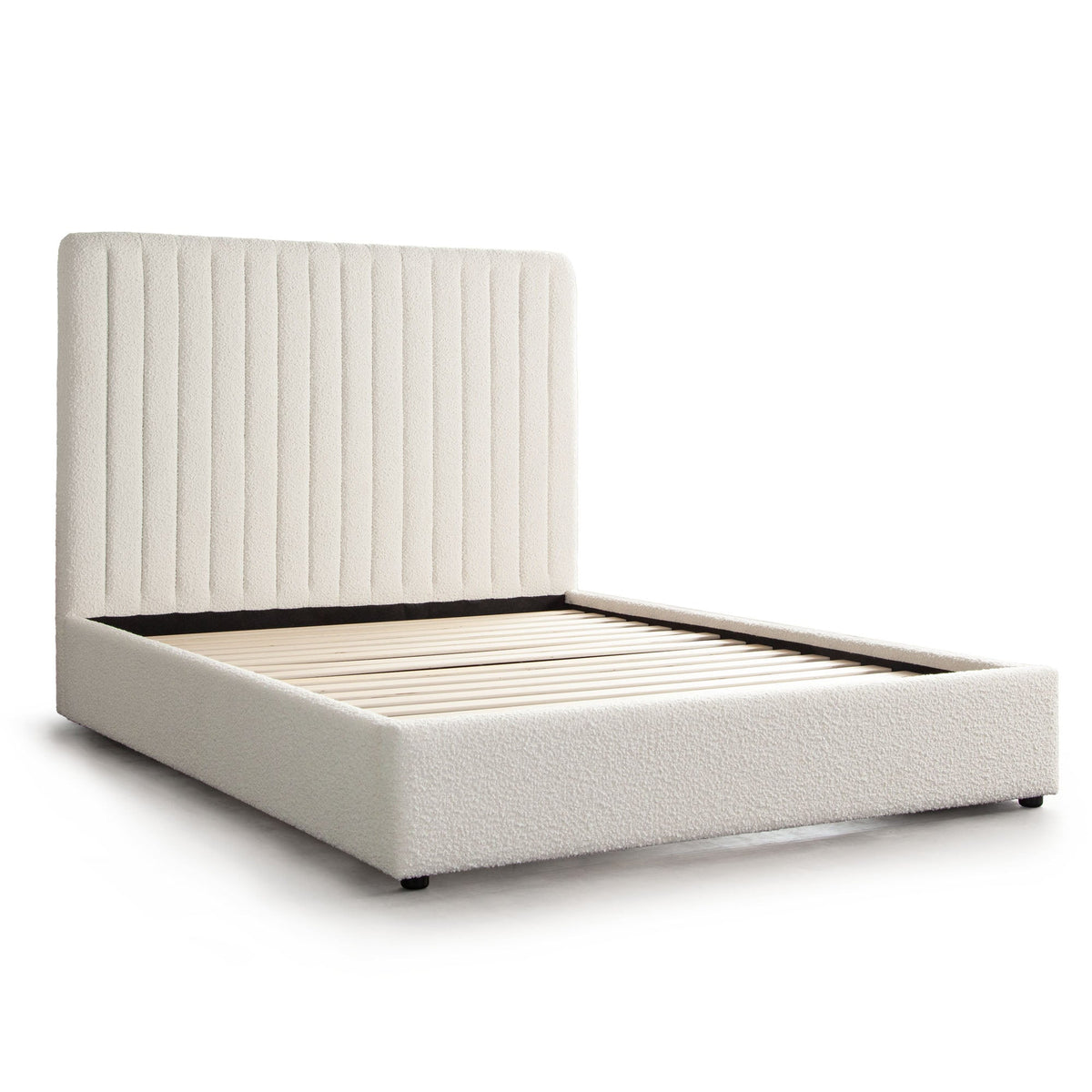 Brooke Channel Tufted Boucle Bed – angle view – Lusso Furniture Miami