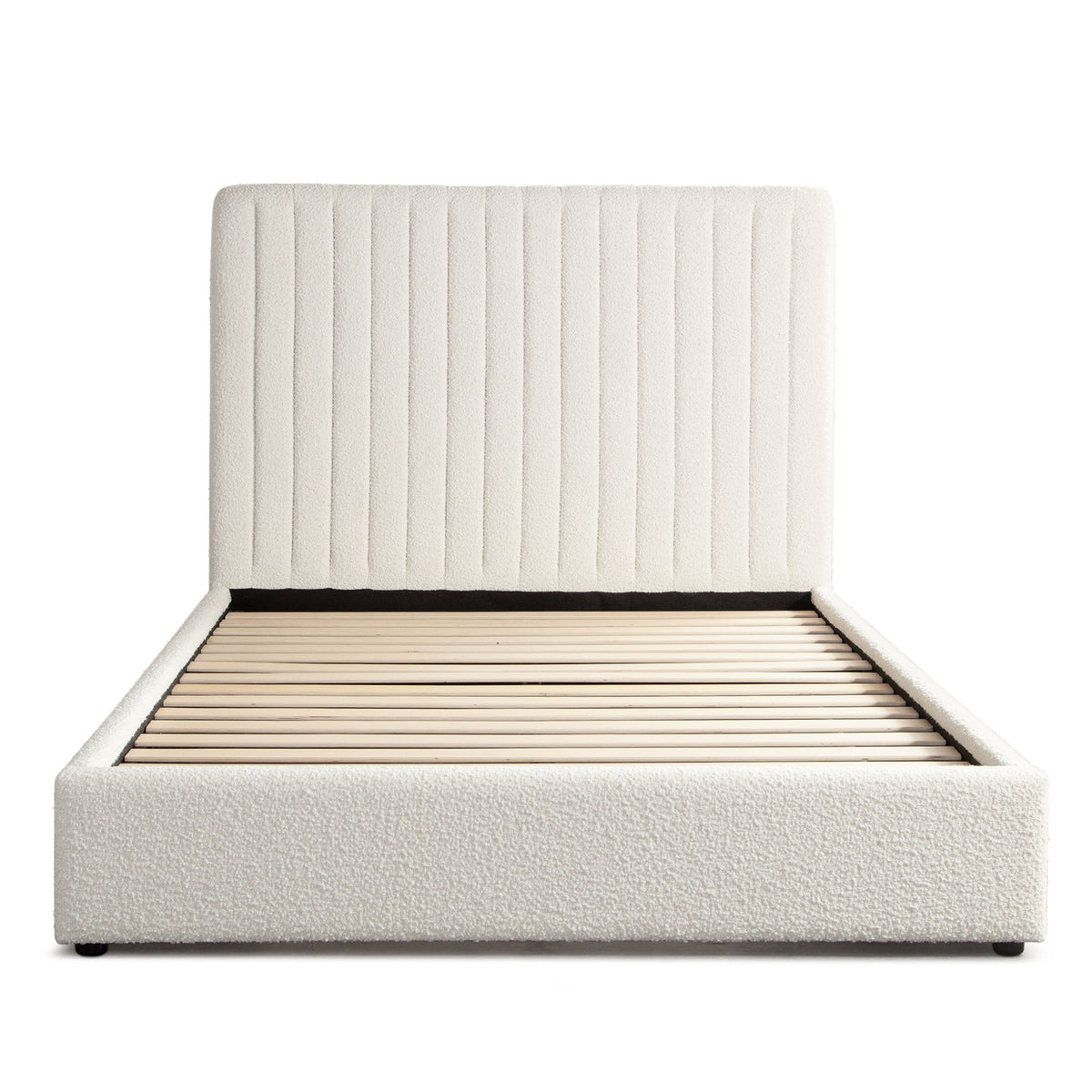 Brooke Channel Tufted Boucle Bed – Queen / Ivory Boucle – front view – Lusso Furniture Miami