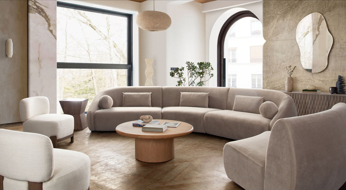 Campbell Round Pedestal Coffee Table – room setting – Lusso Furniture Miami