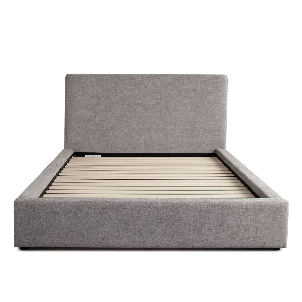 Cloud Low Profile Platform Bed – Queen / Grey Fabric – front view – Lusso Furniture Miami