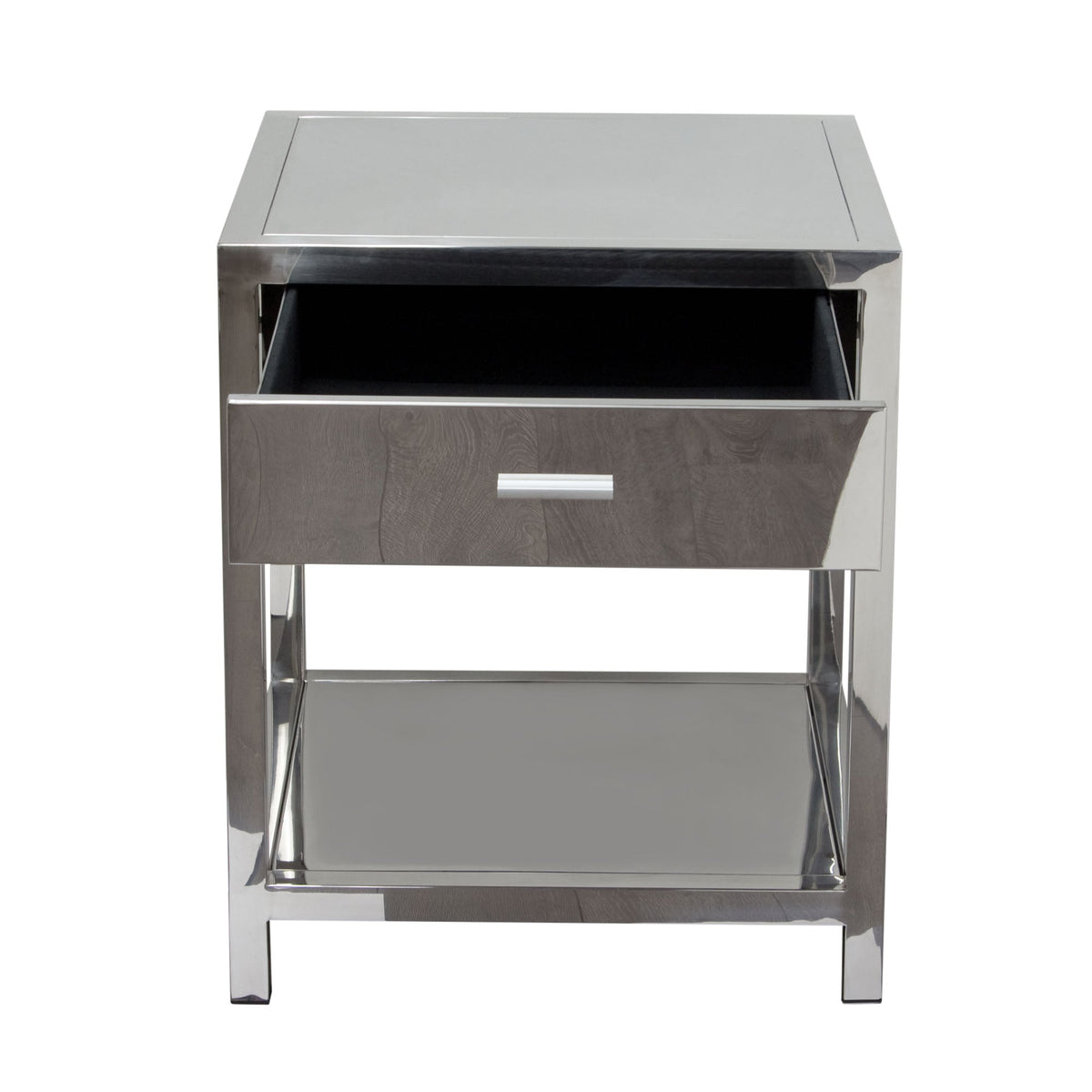 Corleo Polished Stainless Steel End Table – angle view – Lusso Furniture Miami