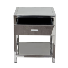 Corleo Polished Stainless Steel End Table – angle view – Lusso Furniture Miami