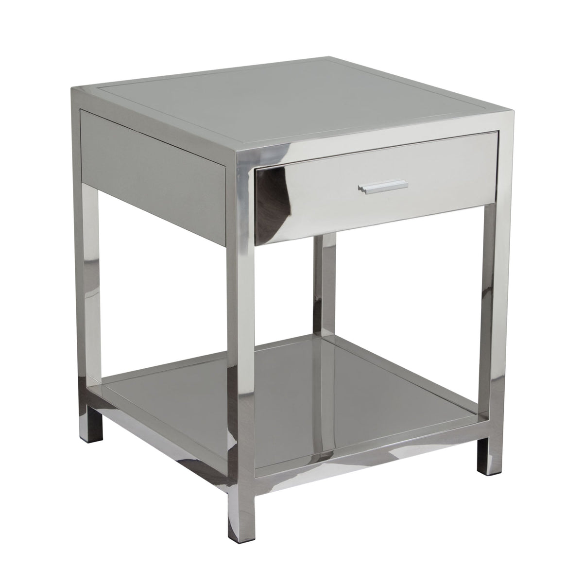 Corleo Polished Stainless Steel End Table – side view – Lusso Furniture Miami