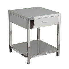 Corleo Polished Stainless Steel End Table – side view – Lusso Furniture Miami