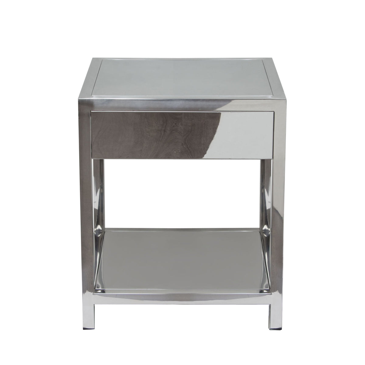 Corleo Polished Stainless Steel End Table – room setting – Lusso Furniture Miami