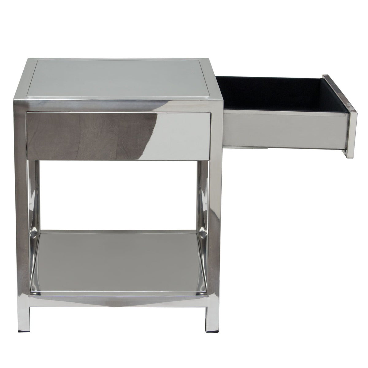 Corleo Polished Stainless Steel End Table – back view – Lusso Furniture Miami
