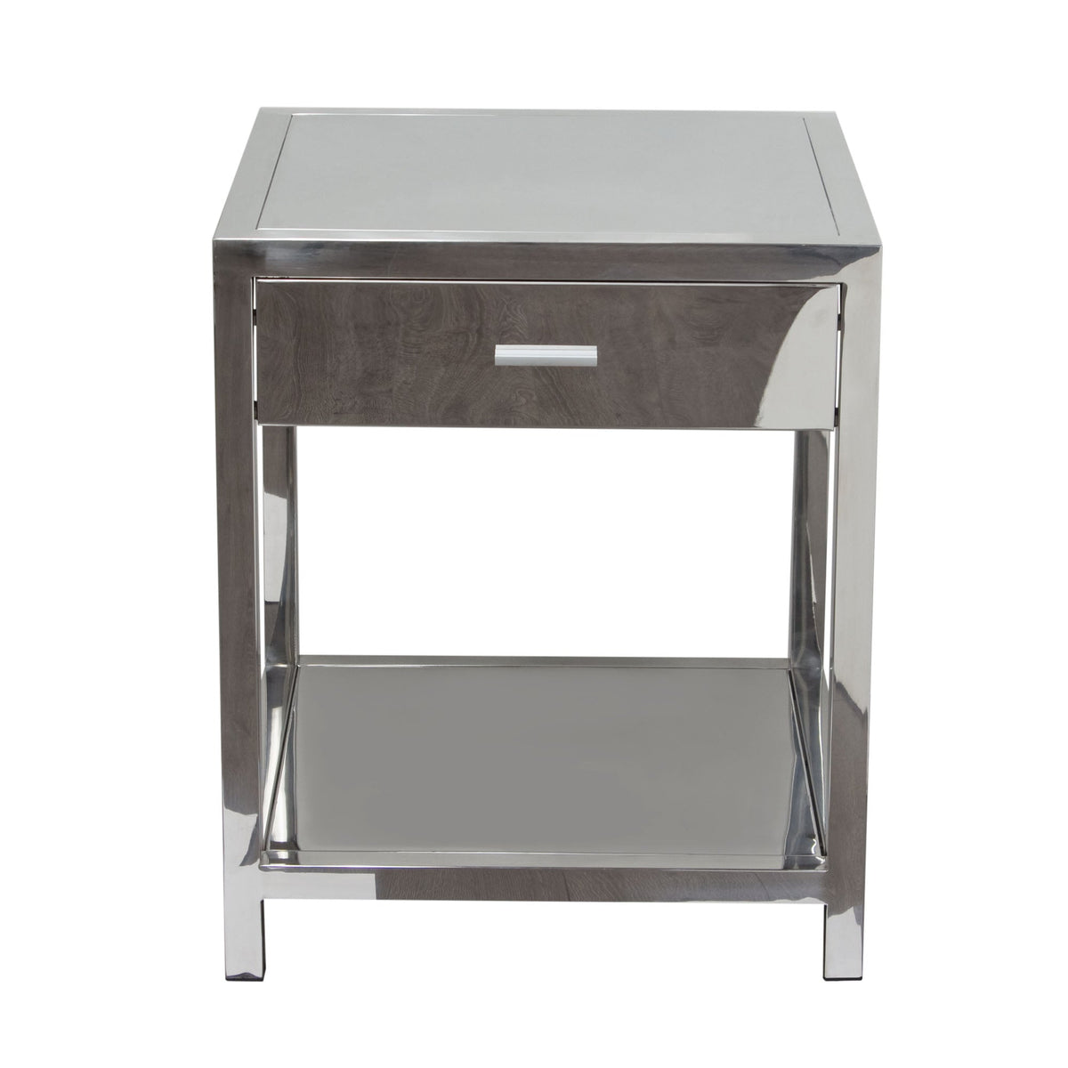 Corleo Polished Stainless Steel End Table – Polished Stainless Steel – front view – Lusso Furniture Miami