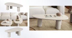 Echo Kidney Shaped Coffee Table – Ivory Cement Finish – front view – Lusso Furniture Miami