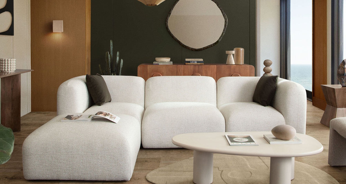 Echo Modular Sectional Sofa – Square Ottoman / Cream Fabric – back view – Lusso Furniture Miami