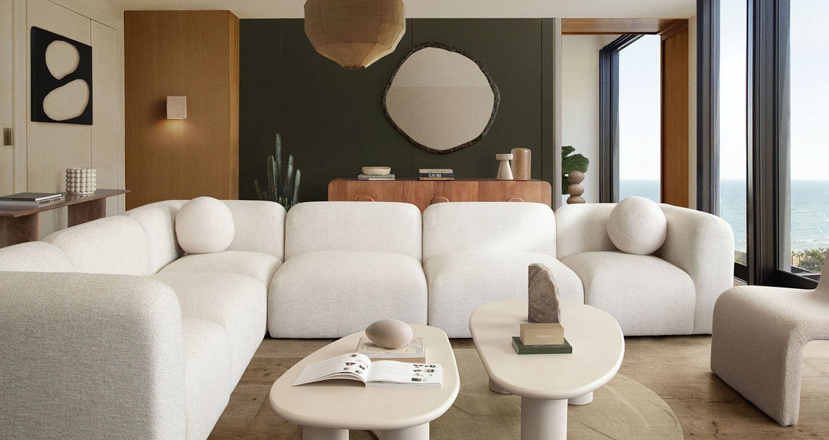 Echo Modular Sectional Sofa – Corner Chair / Cream Fabric – detail – Lusso Furniture Miami