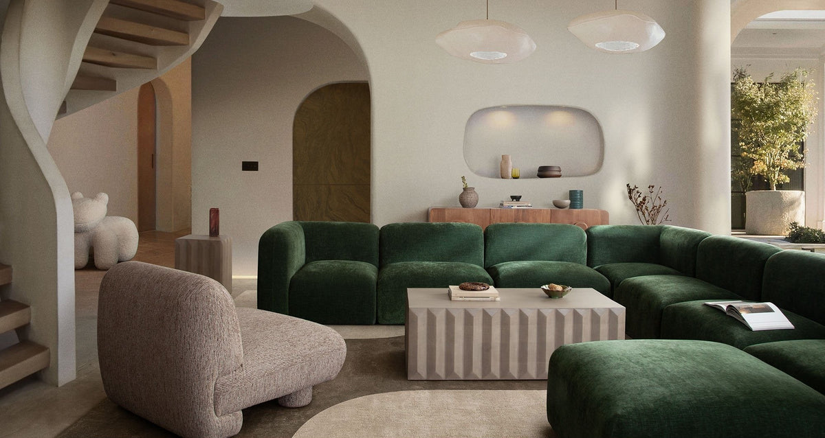 Echo Modular Sectional Sofa – 6-Piece Reversible Sectional / Spruce Green Fabric – view 13 – Lusso Furniture Miami