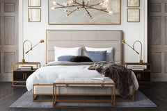 Empire Channel Tufted Metal Frame Bed – King / Sand Fabric & Gold Metal – alternate view – Lusso Furniture Miami