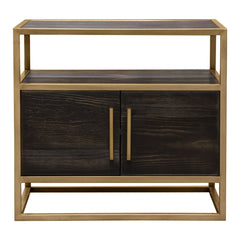 Empire Two Door Storage End Table – Dark Brown Veneer & Gold Metal – front view – Lusso Furniture Miami