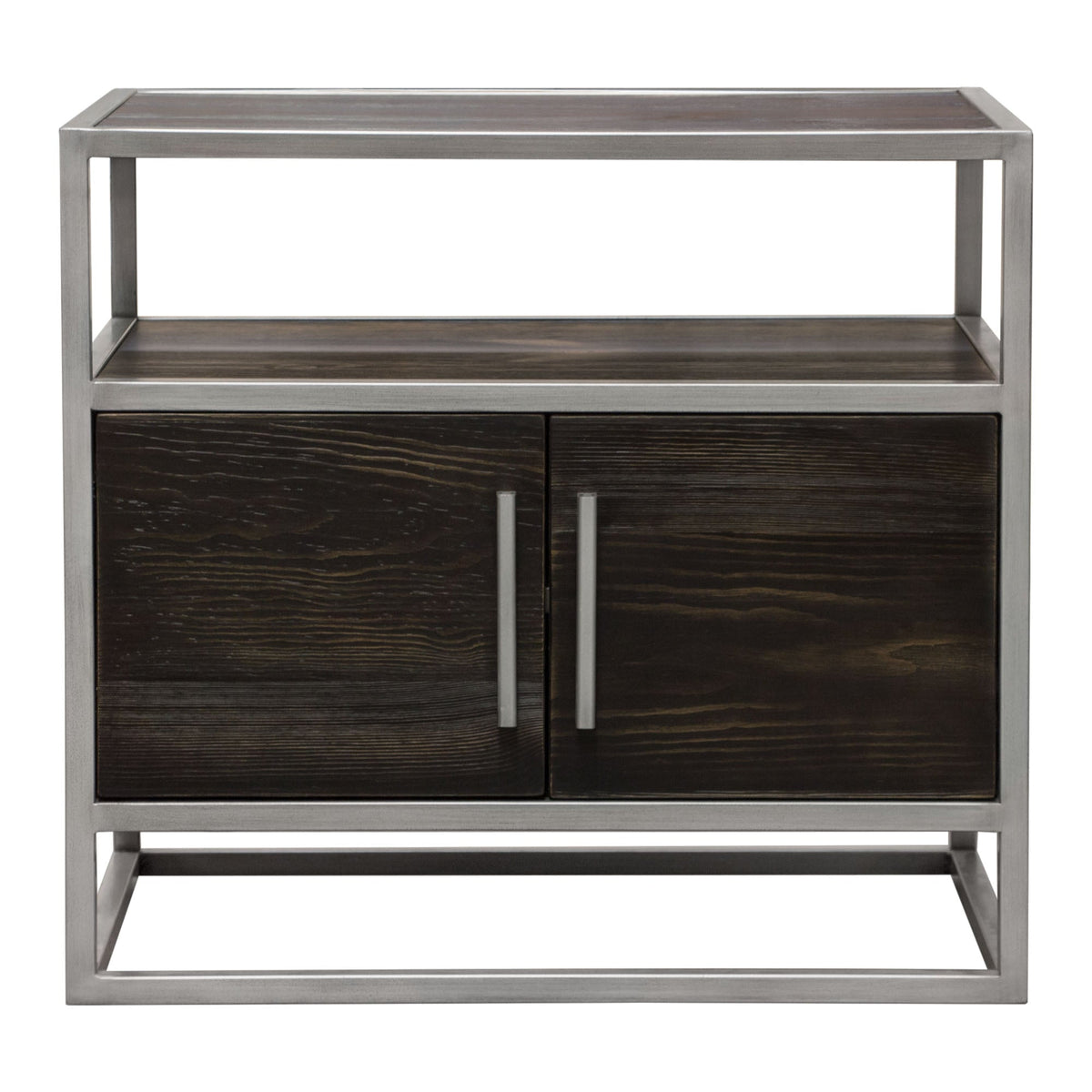 Empire Two Door Storage End Table – Dark Brown Veneer & Silver Metal – alternate view – Lusso Furniture Miami