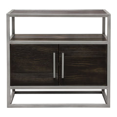 Empire Two Door Storage End Table – Dark Brown Veneer & Silver Metal – alternate view – Lusso Furniture Miami